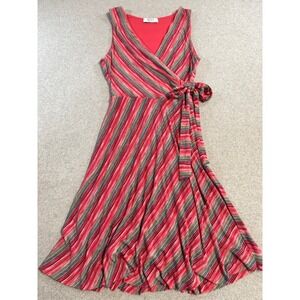 Bailey 44 Women's Medium Wrap Midi Dress Red Stripe Sleeveless Tie Waist USA